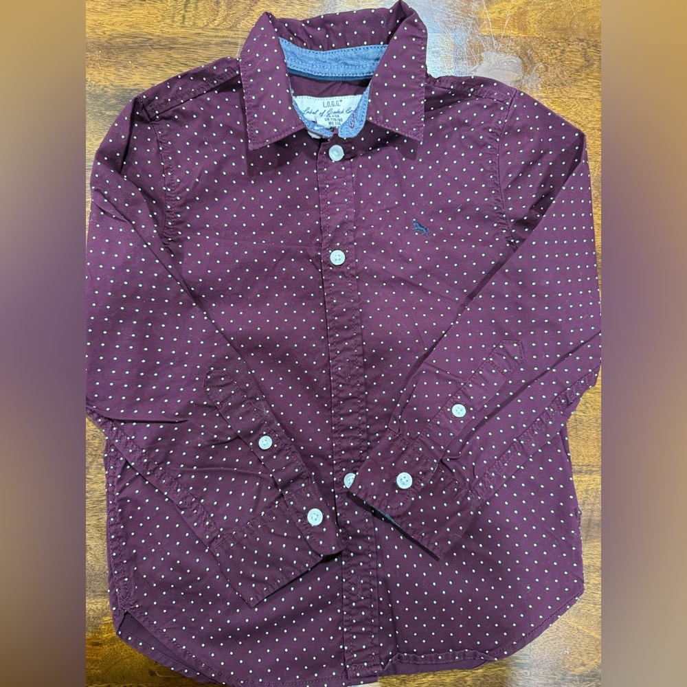 LABEL OF GRADED GOODS Boy Burgundy Polka Dot Shirt